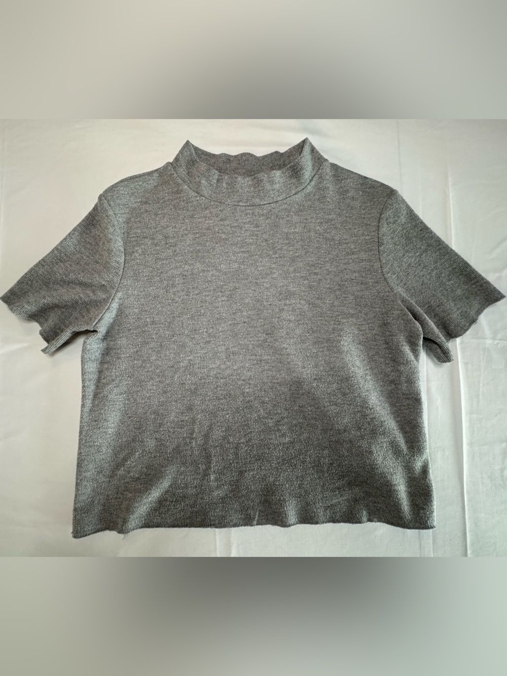 Zara Gray Short-Sleeve Mock Neck Cropped Sweater